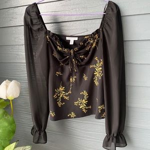 Topshop Black floral long sleeve top 4